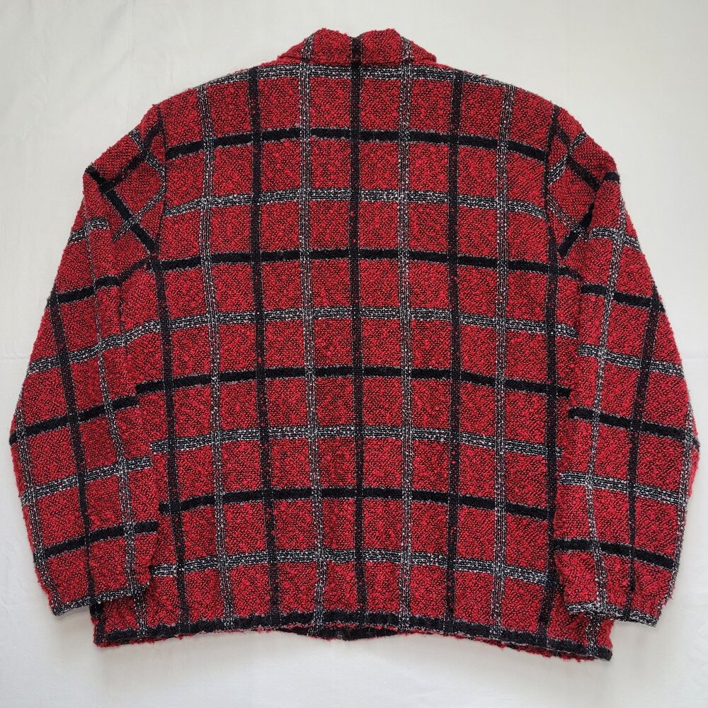 Alfred Dunner Plaid Jacket Vintage Zip Fuzzy Red Black 18 Cottagecore Preppy - Picture 10 of 12
